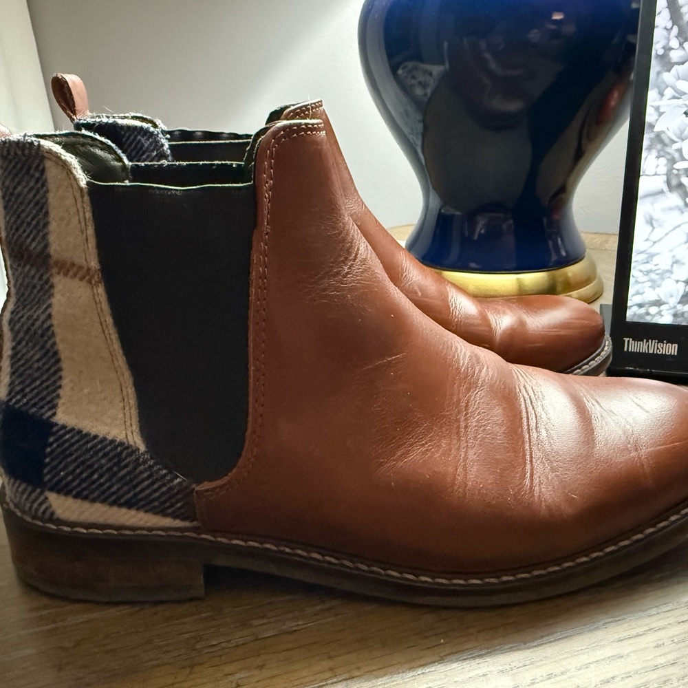 Barbour Brown Leather and Blue Plaid Accessory